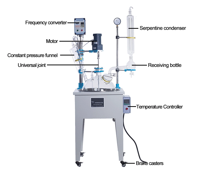 Chemical Single Layer Glass Stirred Reactor 10L 100L